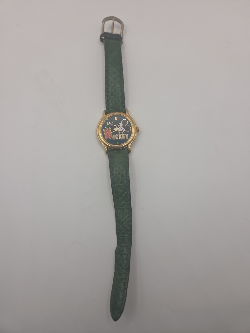 Vintage Disney Mickey Mouse JAZ wristwatch featuring a classic Mickey Mouse grap